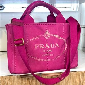 Prada Pink Canvas Tote Bag Two Way